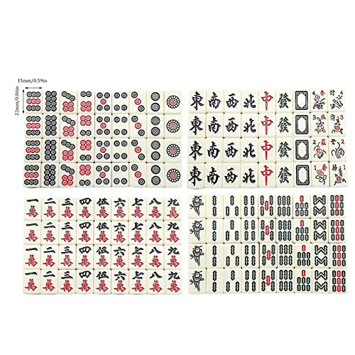Caneem Juego de Mahjong Chino, 144 Piezas de Azulejos de melamina Mahjong, Juego de Mah Jong de Viaje con Bolsa de Almacenamiento, versión China Tradicional, Juegos de Mesa Familiares, Suministros