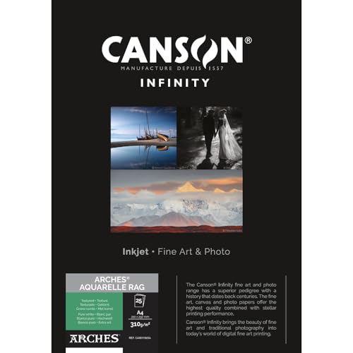 Canson C400110654 Infinity Arches Aquarelle 100% Fino 310g Caja A4 25H Blanco Natural