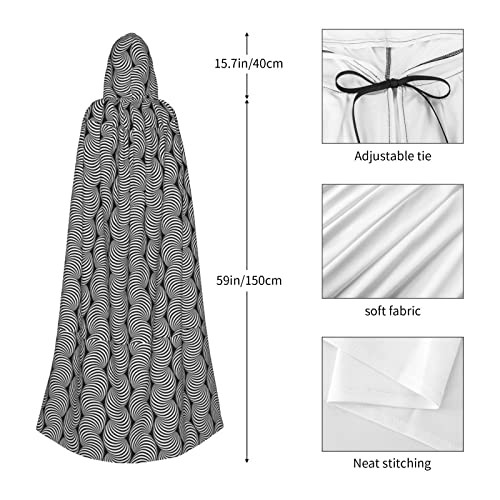 Capa de ilusión óptica a rayas unisex larga con capucha Halloween capa con capucha capa de bruja disfraz fiesta cosplay capas juego negro