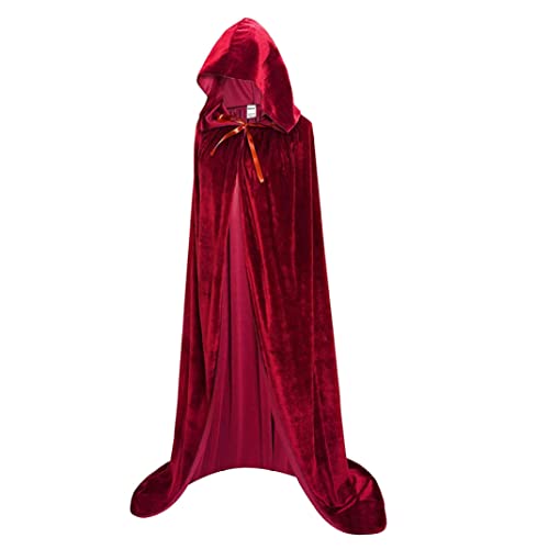 Capa encapuchada de longitud completa, 59 pulgadas unisex para adultos Cape de terciopelo, túnica de fiesta mascarada para el vestuario de la fiesta de cosplay de Halloween (rojo 150 cm)