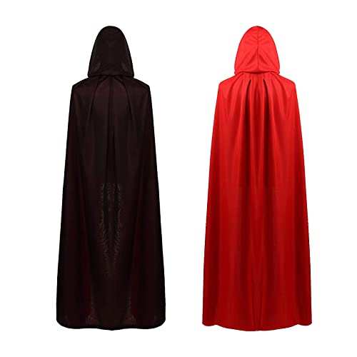 Capa Halloween Unisex,Capa negra roja de doble capa de vampiro, Halloween Costume aplicable a la mascarada de Halloween, disfraz de carnaval,etc. (Encapuchado-140 cm)