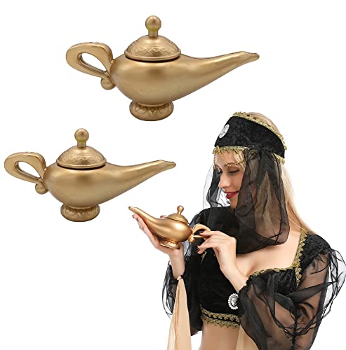 Carnavalife Lámpara Aladino para Disfraz de Película, Lámparas Mágicas de Dorado para Disfraz de Arabian Genie, 2PCS