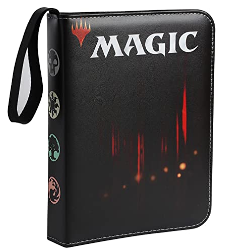 Carpeta de 4 bolsillos de piel sintética para tarjetas coleccionables Magic The Gathering, Magic TCG, carpeta de 3 anillos con cremallera, álbum MTG