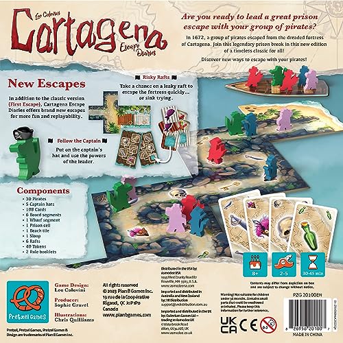 Cartagena Escape Diaries - Juego de mesa - Juego de aventura pirata, juego de estrategia, divertido juego familiar para niños y adultos, a partir de 8 años, 2-5 jugadores, 30-45 minutos de tiempo de