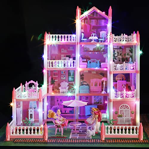 Casa de Muñecas para Niñas,Juguetes Niña 4 Años,Casa de Princesa de Ensueño con Muñeca y Luces,Regalo De Juguete para niños…