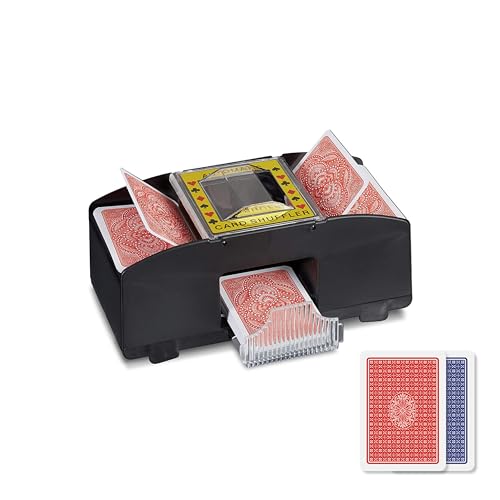 CASA E BENESSERE Kit distribuidor de cartas de juego electrónico + 2 mazos de póquer, mezcla de cartas automática, funciona con baterías, mezclador, juego uno, burraco (kit distribuidor + 2 mazos