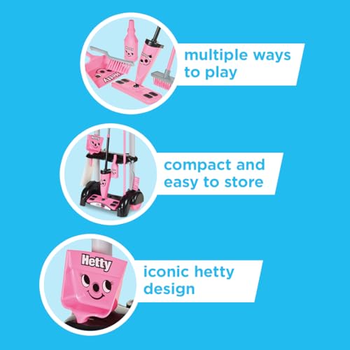 Casdon Carrito de limpieza de juguete inspirado en Hetty para niños a partir de 3 años. Rueda de una habitación a otra, color rosa