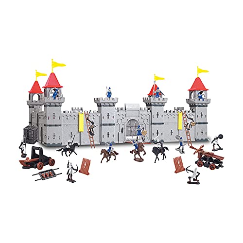 Castillo de caballero grande con figuras del reino del castillo (variante B, caballeros en plata-negro-plata-azul).