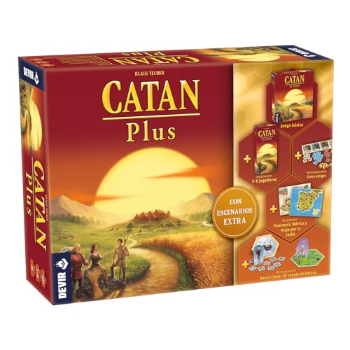Catan Plus Juego de Mesa, Edicion 2023 Que Incluye Juego Básico, Ampliación para 5-6 Jugadores, 2 Miniexpansiones y 2 Escenarios Alternativos
