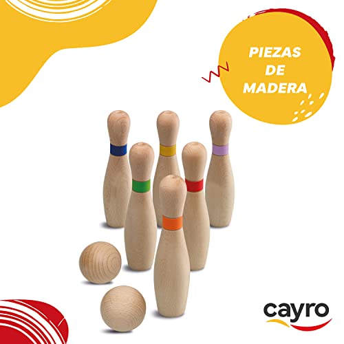 Cayro - Bolos - + 3 Años - Modelo de Tamaño Grande de Madera - Juego Divertido de Mesa - Niños y Adultos - Incluye 6 Bolos y 2 Bolas - 2 a 8 Jugadores