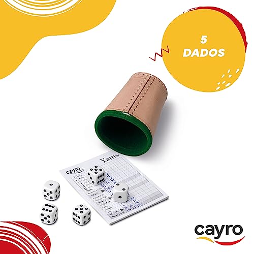 Cayro - Yam's Deluxe - + 7 Años - Cubilete de Piel Auténtica - Juego de Mesa - Niños y Adultos - Consigue la Máxima Puntuación - Ideal 2 a 8 Jugadores