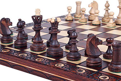 Chess and games shop Muba Hermoso juego de ajedrez de madera hecho a mano con tablero y piezas - Productos de idea de regalo (40 cm), de 1 a 2 jugadores.