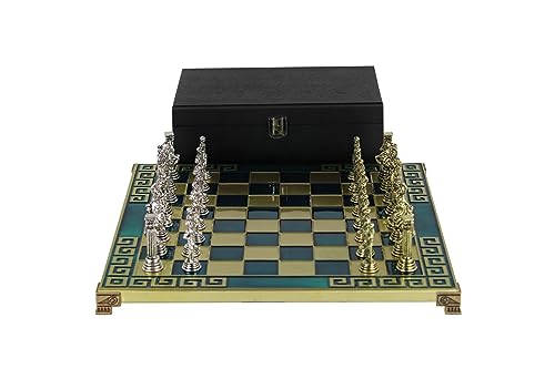 Chessgammon Juego de ajedrez de Metal Azul con Piezas de ajedrez del Imperio Romano de 11 Pulgadas