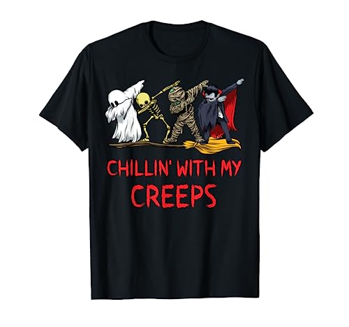 Chillin With My Creeps Halloween Vampire Skeleton Dab Witch Camiseta