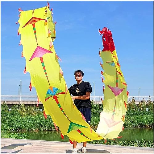 Cinta De Danza del Dragón Cinta de dragón colorida, patrón de danza del dragón, cinta for ejercicio al aire libre, dragón volador, espiral, ejercicio, giro aerodinámico ( Color : Giallo , Size : 6m/20
