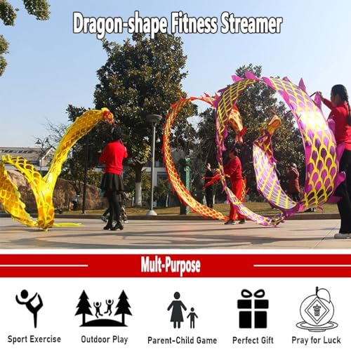 Cinta De Danza del Dragón Dragón de Seda de Escala Dorada POI, Serpentina de Cinta de dragón 3D Larga de Fitness para lanzar al Aire Libre, Danza del dragón Wu Long (Size : 6m/20ft)