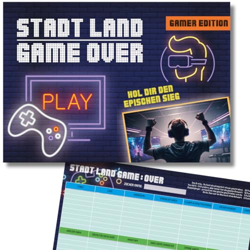 City Land Game Over – Gaming Edition – Juego de mesa A4 Ciudad País Río – Bloque de juego I Idea de regalo para niños