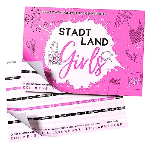 Ciudad, País, Girls – Como regalo para chicas adolescentes – Bloc de juegos en formato DIN A4 con muchas categorías para la noche de chicas (50 páginas)
