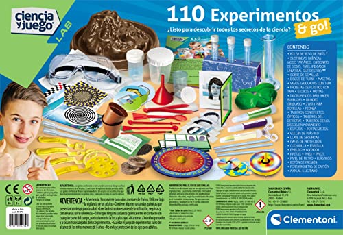 Clementoni- 110 Experimentos, Juego Científico Experimentos, Laboratorio de Química, Juguete en Español a Partir de 8 años (55474)