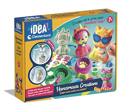 Clementoni - Creaciones hechas a mano - Juego de Creatividad e Imaginación - Moldes de Animales y Yeso - Escultura - Pinturas - Para niños de 7 años