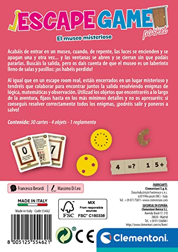 Clementoni- Escape Game-EL Museo Misterioso (Castellano) Juego Mesa Room Familiar, Multicolor (55462)
