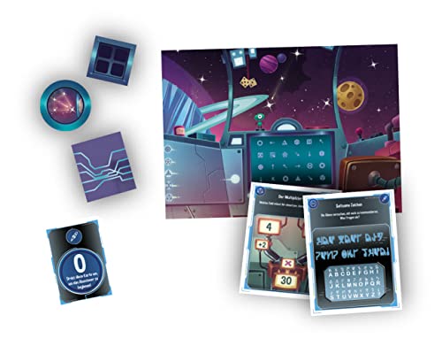 Clementoni- Escape Game-Viaje en el Espacio Juego de Mesa, Multicolor, Mediano, Incluye 30 cartas, 6 objetivos, 6 fichas, 1 libro reglamento (55498)