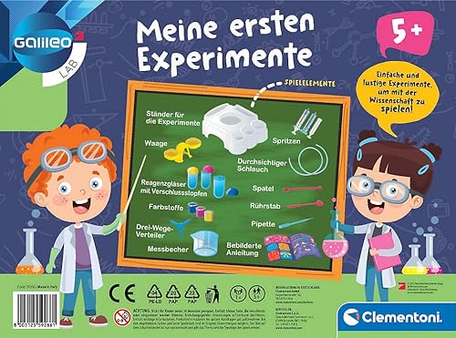 Clementoni Galileo Lab – Mis Primeros experimentos, emocionantes experimentos para niños en Edad Preescolar, experimentar con Colores, Pesos y Medidas, para pequeños investigadores a Partir de 5 años