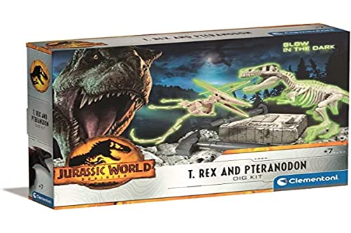 Clementoni-Kit DE EXCAVACION Jurassic World T-Rex Y Pteranodon Dinosaurier, Juegos de Mesa, Multicolor, 7x35x26 (19205)