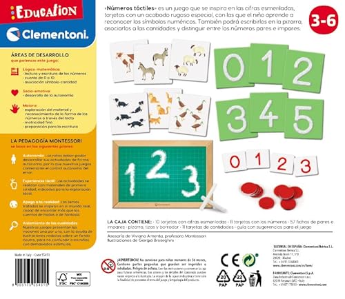 Clementoni- Montessori Números Táctiles, Juego Educativo Montessori Matemáticas, Juguete en Español a Partir de 3 años (55451)