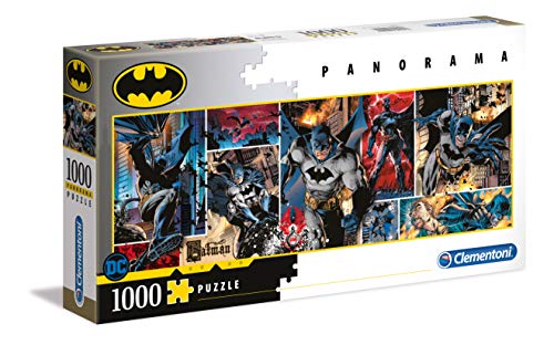 Clementoni - Puzzle infantil de 1000 piezas Panorámico Batman, Puzzle Adulto Superhéroes (39574 )