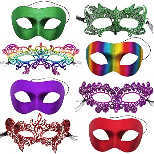 CNYMANY 8 máscaras de encaje para parejas para hombres y mujeres, máscara de ojos sexy para fiesta de baile, disfraz veneciano, verde, rojo, morado, multicolor