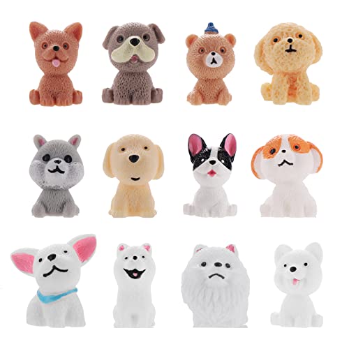 cobee Juego de figuras de perro, 12 piezas realistas mini figuras de cachorro, juego de juguete para perros en miniatura, pintado a mano para decoración de pasteles, regalo de cumpleaños, fiesta