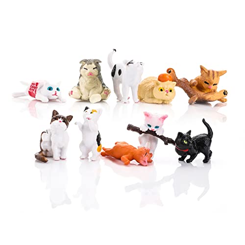 cobee Lindas figuras de gato, 10 piezas realistas de mini gato gatito figuras decoración para tartas, juego de juguetes de gato en miniatura para decoración del hogar, jardín, fiesta, recuerdo