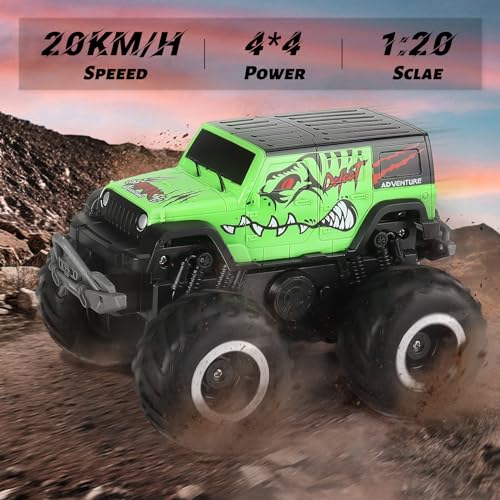 Coche teledirigido 1:20 RC Monster Truck impermeable 4wd todo terreno todoterreno todoterreno RC coche juguete coche de juguete para niños 6 7 8 (verde)
