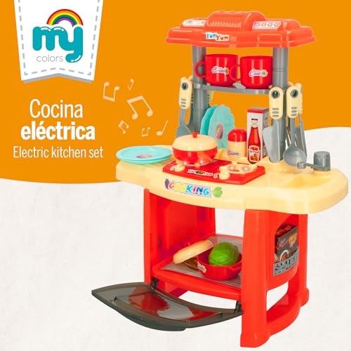 Colorbaby Cocinita Infantil Mini con luz y Sonido, Cocina de Juguete eléctrica pequeña, My Colors, 23 Accesorios, Cocinas Infantiles, Platos y Vasos Juguete, 47357