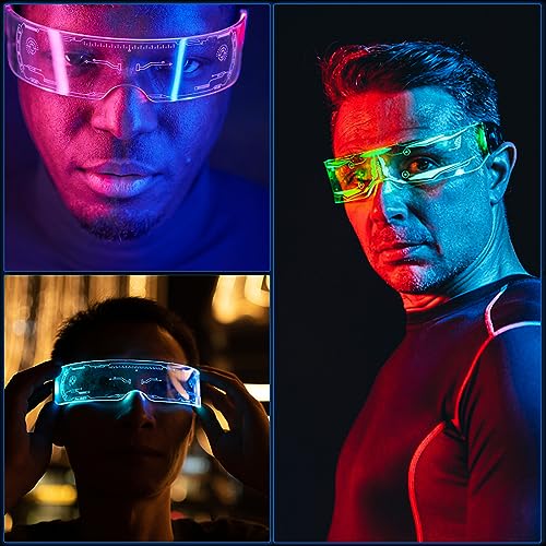 Comius Sharp Gafas Luminosas LED, Gafas Led Fiesta Cyberpunk, Gafas de Fiesta, Gafas con Luces, Gafas de Neón, 7 Colores 5 Modos Gafas Electrónicas Futuristas para Festivales, Fiestas, Dj