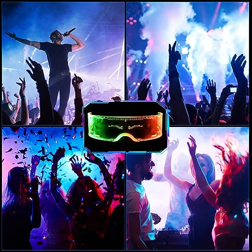 Comius Sharp Gafas Luminosas LED, Gafas Led Fiesta Cyberpunk, Gafas de Fiesta, Gafas con Luces, Gafas de Neón, 7 Colores 5 Modos Gafas Electrónicas Futuristas para Festivales, Fiestas, Dj
