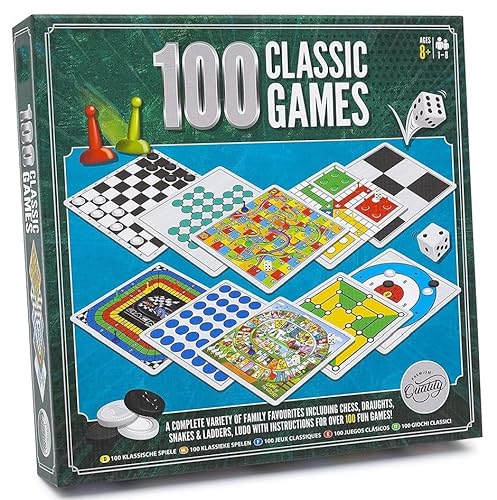 Compendio de 100 juegos clásicos | Una colección de juegos de mesa familiares clásicos - Incluye ajedrez, corrientes de aire, ludo, serpientes y escaleras, solitario Gift Idee®