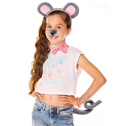Conjunto de Disfraz de Animal Orejas Nariz Cola y Pajaritas de Animal Kit de Disfraz Accesorios de Disfraz de Animal para Niños