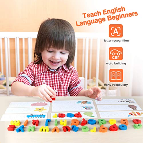 Coogam See Ortografía Aprendizaje Juguete Madera ABC Alfabeto Tarjetas Flash Forma a Juego Juegos de Letras Montessori Preescolar Stem Regalo Educativo Juguetes para niños pequeños