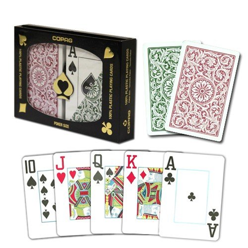 Copag 1546 100% Plastic Poker Playing Cards, Jumbo Index Green & Burgundy Backs Twin Pack