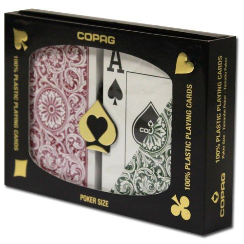 Copag 1546 100% Plastic Poker Playing Cards, Jumbo Index Green & Burgundy Backs Twin Pack