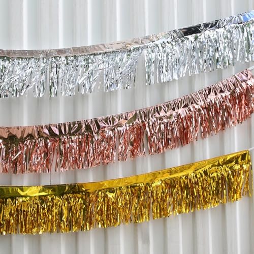 Cortina de oropel con flecos de papel de aluminio para decoración de fiestas, telón de fondo de cascada para puerta, 2,75 m