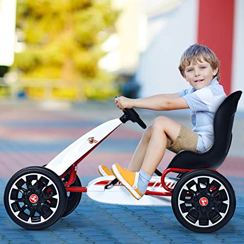 COSTWAY Go Kart para Niños Coche de Pedal con Asiento Ajustable,Freno de Mano y Cambio de Marcha Vehículo Juguete para Niño de 3 a 8 Años (Blanco)