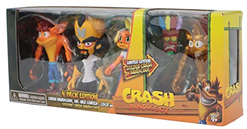 Crash Bandicoot Bandai Figuras de acción 4 Unidades con máscara | Paquete de 4 Juguetes de 11 cm con máscara y Accesorios de Soporte | Figuras coleccionables como mercancía y Regalos de Videojuegos