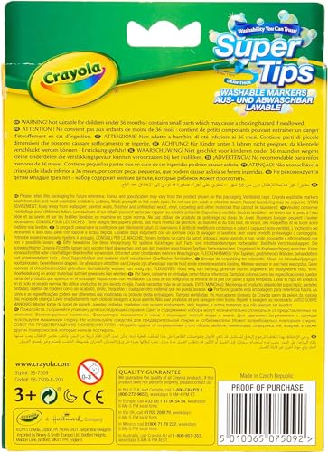 Crayola - Super Tips, Rotuladores Lavables de Punta Media, Paquete de 12, Para la Escuela y el Ocio, 12 Colores, a Partir de 3 Años, 7509