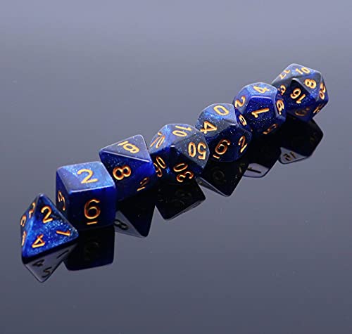 CREEBUY, Juego de dados poliédricos azules y negros degradados para mazmorras y dragones, D&D, juego de 7 dados para juegos de rol, incluye bolsa