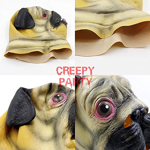 CreepyParty Fiesta de Disfraces de Halloween Máscara de Cabeza de Látex Animal Pug Perro Bulldog