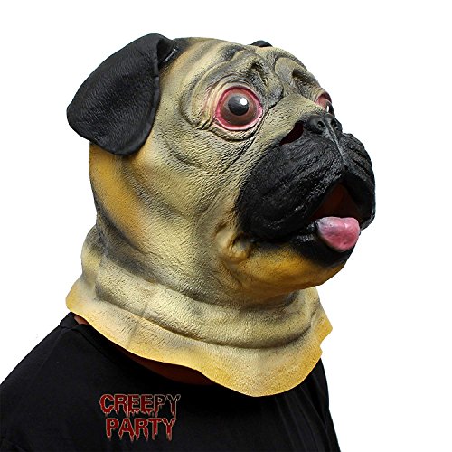 CreepyParty Fiesta de Disfraces de Halloween Máscara de Cabeza de Látex Animal Pug Perro Bulldog