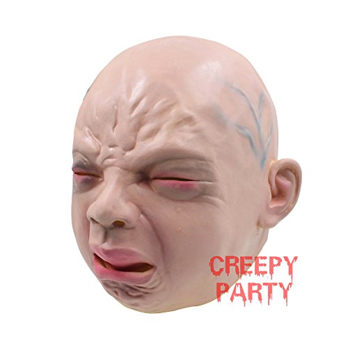 CreepyParty Máscara de Cabeza Humana de Fiesta de Halloween de Novedad Niño llorado